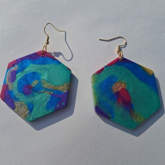 Hand Crafted Jewelry - Hand Crafted Multicolor Hexagon Earrings